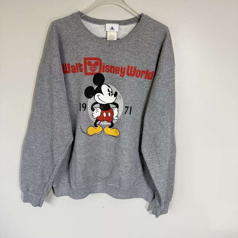 Vintage Walt Disney World 1971 Mickey Mouse Pullover Sweatshirt Size L Gray